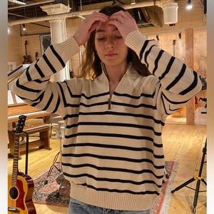 Brandy Melville Aleah Cotton Stripe Sweater Navy/White NWOT